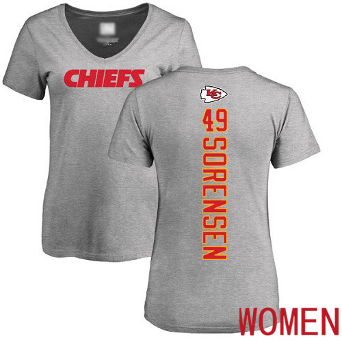 Women Kansas City Chiefs #49 Sorensen Daniel Ash Backer V Neck NFL T Shirt